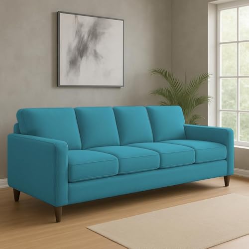 Image of Carlos 5 Seater with Ottoman Sofa Set for Living Room (Turquise Colour Fabric) Premium Fabric Sofa Set