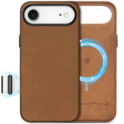 Image of SHIELDON Genuine Leather Case for iPhone Air 6.5 inch 2025, Crazy Horse Brown | Crazy Horse Leather, for MagSafe, Magnetic Wireless Charging, Metal Buttons, Camera Button, Camera Bezel, Shockproof, Slim