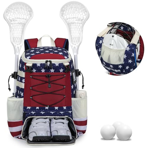 KAVIGOR Lacrosse Bag for Youth Lacrosse Backpack with Helmet Holder and Shoes Compartment Waterproof Field Hockey Gears Bag