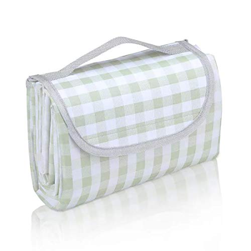 Manta de picnic con respaldo impermeable de 200 x 200 cm, plegable, extragrande, para viajes al aire libre, camping, parque (verde claro) Cover