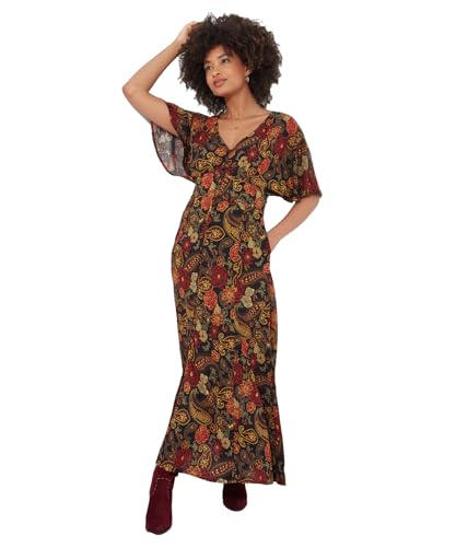 Joe Browns Women's Fashion Dark Autumn Floral Wide Sleeve Button-Through Maxi Dress, Regular Fit, Brown, UK 18