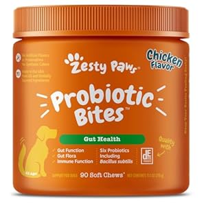 Zesty Paws Probiotics for Dogs, Digestive Enzymes Gut Flora, Digestive Health, Diarrhea & Bowel Support, DE111, Dog Probiotics Soft Chew for Pet Immune System, Chicken, 90 Ct