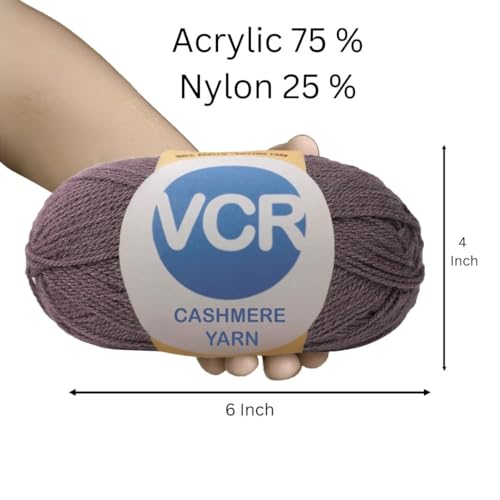 Image of VCR Greyish Brown Cashmere Knitting Yarn, 100 Grams Hank, 265 Meters Length, Acrylic 75% and Nylon 25%, Soft Crosia Thread for Crochet and Knitting, Suitable for Sweaters, Pullovers and Jackets