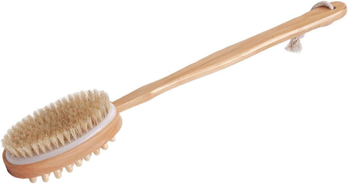 MERRYHAPY Long Handle Back Scrubber Bath Brush Double-Sided Wooden Body Clean Brush Exfoliating Back Scraper for Shower and Bath Use