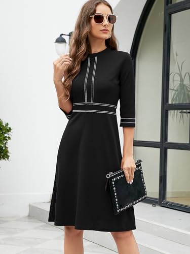 HOMEYEE Women's Vintage Round Neckline Patchwork A-line Church Casual Dresses A1883