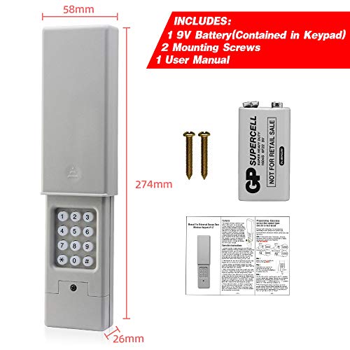 Garage Door Keypad Wireless Keyless Entry Keypad Works With All Major Brand Chamberlain/Liftmaster/Craftsman/Genie/Linear And More Garage Door Opener, Control Upto 2 Doors With One Keypad,Gray #TOP5