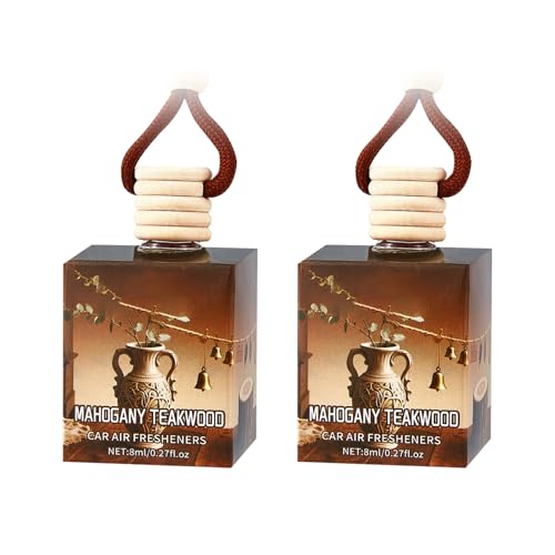 Ambientador para coche, ambientador de larga duración para coche, difusor para colgar, aroma contra olores, madera de teca y caoba, regalos para mujeres y hombres, 2 unidades