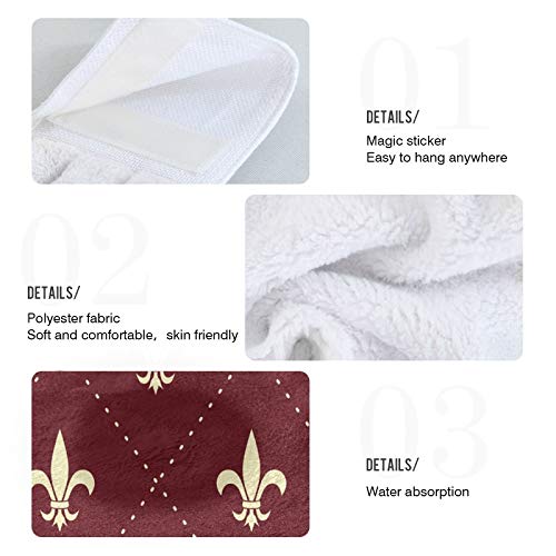 Kocoart Red Mardi Gras Kitchen Hand Towels Fleur De Lis Hanging Towel Dishcloths With Loop 2Pcs, Soft Super Absorbent Fingertip Towel For Bathroom Washroom Guestroom Hotel 12X17 In #TOP3