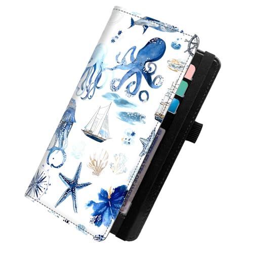 KUJKBFWJ Checkbook Wallet & Holder | Leather Cover for Duplicate/Side-Tear Checks | Slim Check Book Wallet Women & Men with Card Slots, Pen Loop | Premium Unisex Organizer, Various Marine