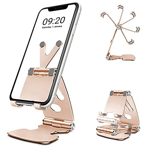 TECOOL Phone Stand, Adjustable Phone Stand for Desk, Mobile Phone Holder Stand Dock, Phone Holder Desk Iphone Stand for Desk for iPhone 13 12-6, Huawei, Samsung Galaxy Xiaomi Smartphone Holder- Gold Cover