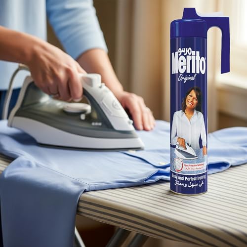 Image of Merito Original Ironing Spray Starch, Professional Crisp & Stiff Finish - Easy Ironing Glide, Wrinkle-Free Dry Cleaning Results at Home, Imported from Italy, 500ml (Pack of 1)