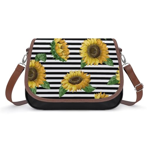 Sacoche en cuir tournesols et rayures pour vos sorties et balades en ville