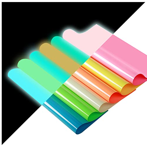 TIFEE Glow in The Dark Vinyl Sheets 6 Pack 12"x 10 INCH, Iron on Vinyl for T Shirts, HTV Heat Transfer Vinyl Bundle Sheet for Design, Glow Dark Vinylï¼Œ Glow in The Dark HTV for Blacklight Glow Party