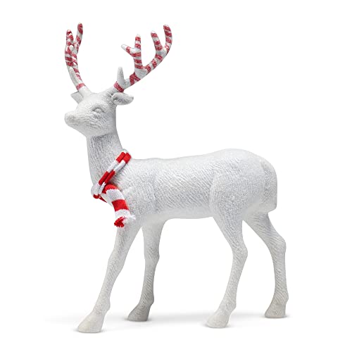 Ornativity Peppermint Glitter Christmas Reindeer – Holiday Party White Deer Figurine Statues With Red And White Antlers And Scarf Dinner Tabletop Decorations Centerpiece - Pack Of 2 #TOP1