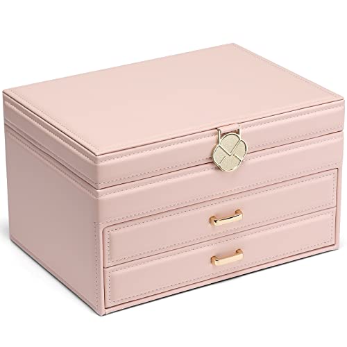 Vlando 6 Layer Large Jewelry Box - Jewelry Holder Organizer, Jewelry Box Organizer for Drawer Necklace Ring Bracelet and Watch, Birthday Gift for Loved Ones - Pink Pink 6 Layer-Necklace