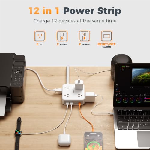 Image of TESSAN Dual Surge Protector Power Strip, 15 Ft Extension Cord Flat Plug
