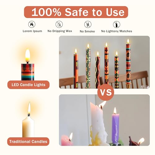 Image of African LED Candles Flameless Candlesticks-6pcs Timer Traditional Tribal Battery Operated Candle Remote Floral LED Taper Candles Lights for Home Wedding Party Dinner Windows Decor-P6AFRI