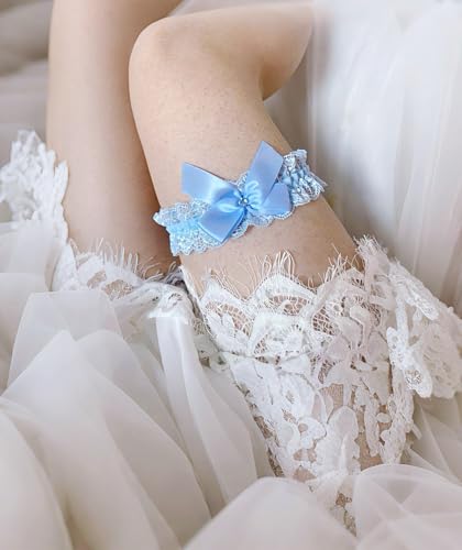 Image of Blue Garters for Bride Wedding Garter Set for Bride Bridal Garter Leg Thigh Blue