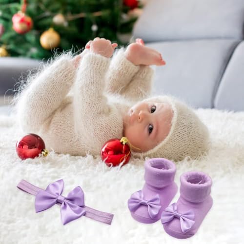4-Pack Baby Girl Headbands & Socks Set – Newborn Photography Props (3-12 Months)3