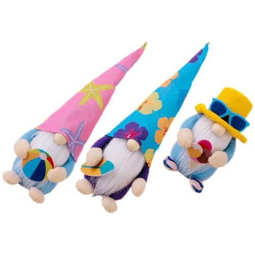 Poupées gnomes d'été pour plage en lot de 3 figurines en tissu et coton PP pour plateau à étages