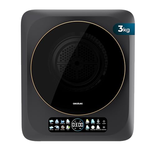 Cecotec Secadora Compacta de Evacuación 3 kg Bolero DressCode Dry 3400V Dark, 8 programas, Clase G, Secado Automático Inteligente, Pantalla FullColor, Función UV Care, Dry Shoe Pro y Delay Start, Dark