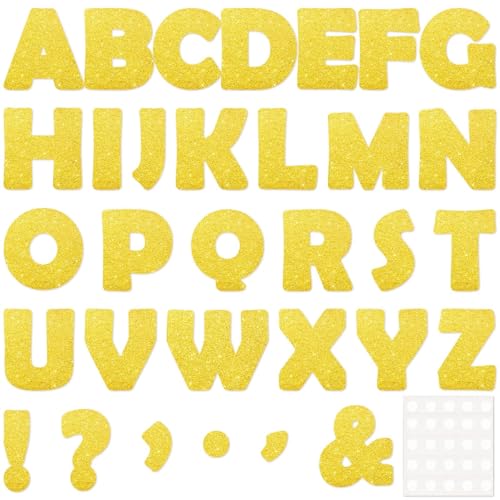Image of Qyeahkj 150 PCS Large 7 inch Font Letters and Punctuation Set Glitter Gold Classroom Alphabet Cutout for Bulletin Board Display Home School A Great Helper to Inspire Students' Learning Interest