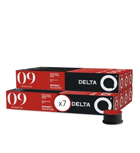 Delta Q Qharacter – 70 Cápsulas de Café Molido Compatibles con Delta Q – Intensidad 9 – Espresso con Sabor a Caramelo y Frutos Secos