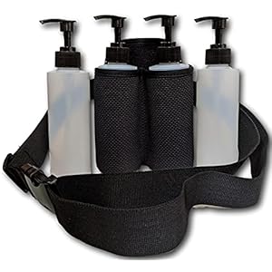 Earth’s Essentials Insulated Double Bottle Holster with Belt for Massage Oils & Lotions – Includes (4) 8 Ounce Bottles / (4) Pumps / (4) Disc Caps