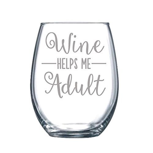 Wine Helps me Adult Funny Gift Laser Etched Wine Glass