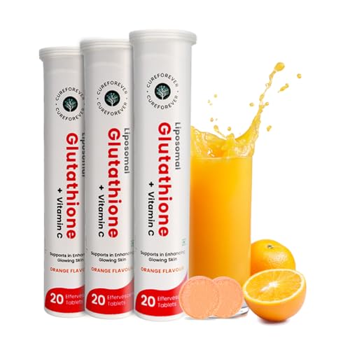 Image of CUREFOREVER Glutathione Effervescent Tablets 60 Count - Liposomal Glutathione Supplements with Vitamin C | Antioxidant Support for Skin Glow, Health, Detox & Natural Radiance - High Absorption