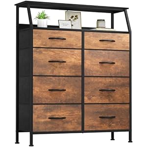 YITAHOME 8 Drawers Fabric Dresser for Bedroom, Tall Storage Drawer Unit with Shelves, Large Storage Organizer, Chest of Drawers for Closet, Sturdy Steel Frame, Wooden Top, Easy Pull Fabric Bins(Rustic