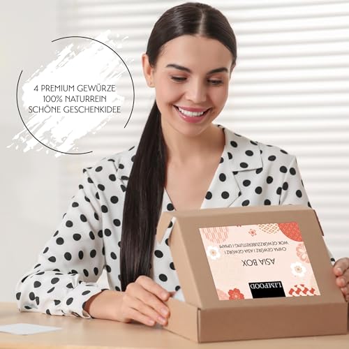 Limfood | Geschenkset Gewürze - Gewürzbox, Gewürzset mit 4 Gewürzen in Aroma Dosen - Geschenkkorb Kochen - Gewürzmischungen Länderküche - (Asia)