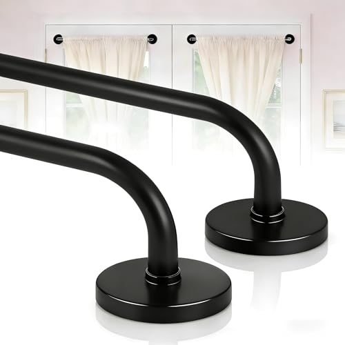 2 Pack Magnetic Curtain Rods for Metal Doors Adjustable 17-30in Black