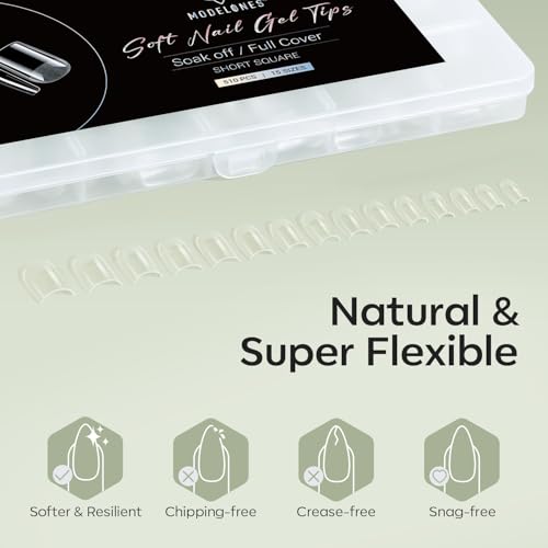 Image of Modelones Short Square Nail Tips - 510Pcs Gel Fake Nail Tips Pre-shaped Half Matte Full Cover Clear Acrylic Gel Kit False Press on Nails for Extension DIY Salon 15Sizes