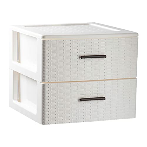 AC - Cajonera de Ordenación Modelo Rattan - 2 Niveles - Torre de almacenaje Multiusos, Organizador Auxiliar, Almacenamiento, baño - 31,5 x 36,5 x 36,5 cm - Color Blanco