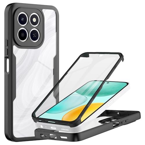 TTYSHTT Designed for Honor X6C Case 6.61 Inch 360 Full-Body Shockproof Case with Built-in Touch Sensitive Anti-Scratch Screen Protector Bumper Phone Case Cover - Black/Clear