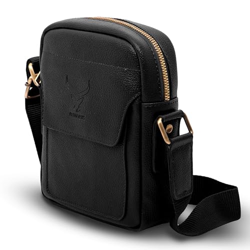 Image of REDHORNS Faux Leather Small Cross Body Sling Bag for Men & Women, 3 Zipper Pockets, Business Messenger Shoulder Bag for Travel, Outdoor, Office - 15X19X5 CM