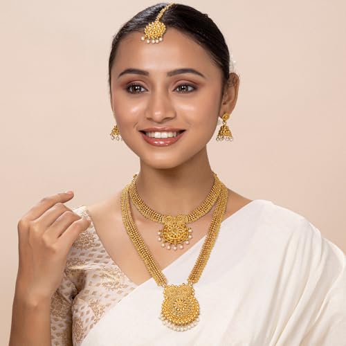 Aheli Traditional Ethnic Wedding Wear Bridal Choker Long Necklace With Jhumka Earrings Jewelry Set Gift for Women2