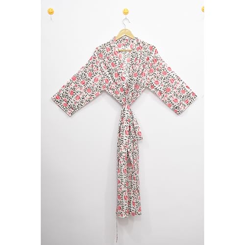 Image of Hand block print Cotton Kimono bikini cover up,Indian Hand block print Cotton Bath Robe,Swim Wear,Nighrwere Dressing Gown