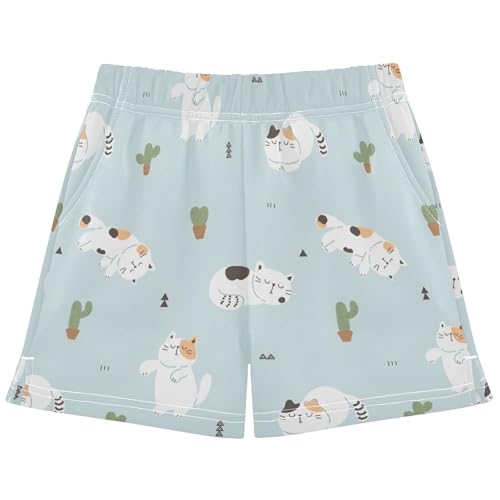 pnyoin Girl's Shorts Cartoon Cat Cactus Athletic Running Shorts with Pockets Size 14-15t Multi