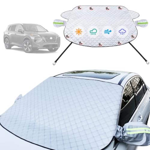 Image of Car Windshield Cover For Ice And Snow Compatible with Nissan Rogue 2025 2024 2023-2008 New Upgraded Custom Fit Magnetic Windproof Sunshade Cover 4-Layer Protection Ice, UV,Frost Wiper & Mirror Covers
