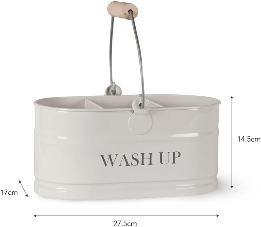 Garden Trading Original Wash Up Sink Storage Caddy Crafted in Wipeable Chalk Steel | 3 Inner Compartments For Easy Kitchen Storage | H14.5 X W27.5 X D17cm