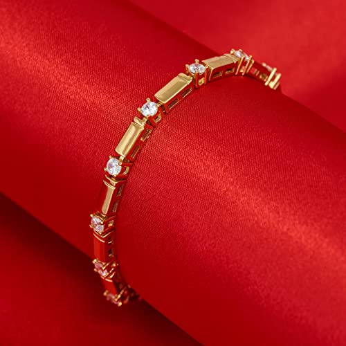 Lifetime Jewelry 24K Gold Plated 3.5Mm Bar Single Stone Cubic Zirconia Diamond Classic Tennis Bracelet For Women | Gold Bracelets For Women | Size 7-8 Inch (7) #TOP3