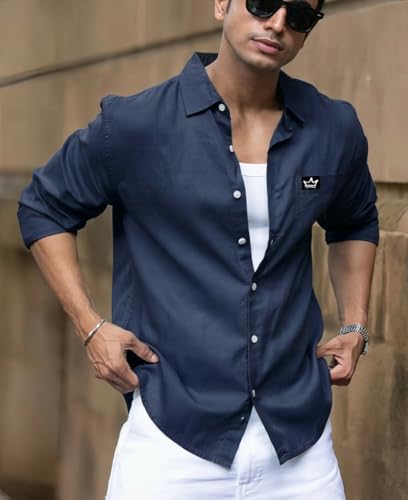 Image of IndoPrimo Men's Regular Fit Cotton Casual Shirt | Premium Solid Full Sleeve Shirt