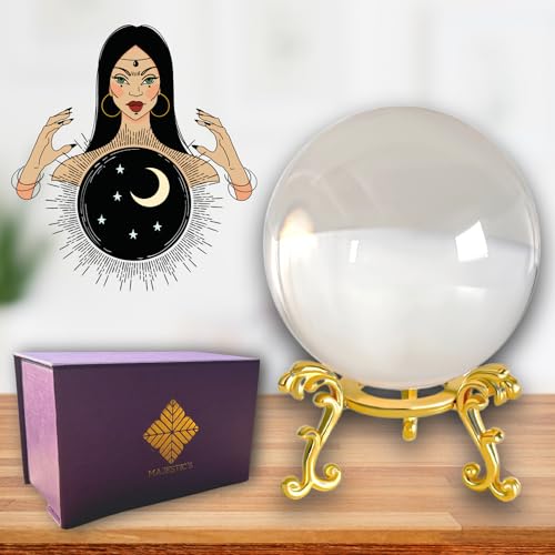 Bola de cristal de 8 cm y soporte de metal + caja – perfecta para cristalomancia, adivinación,...