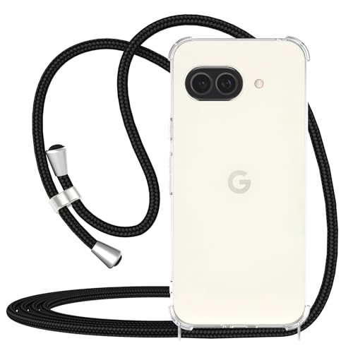 Lista de Cubiertos Cruzados los 5 mejores. 50 CAROKI Funda cruzada transparente con cordón para Google Pixel 9a de 6.3 pulgadas, con correa para el cuello, cubierta protectora rígida para Google Pixel 9a-Black