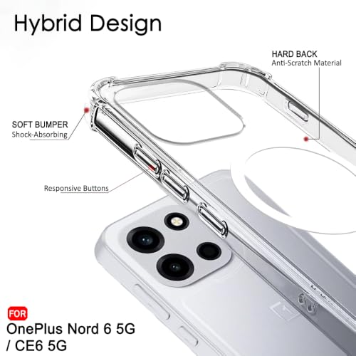 Image of TheGiftKart Shockproof Ultra-Hybrid Back Cover Case for OnePlus Nord 6 5G / CE 6 5G Compatible with MagSafe | 360 Degree Protection | Crystal Clear Hard Back Cover Case (Transparent Bumper)