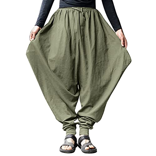 SUWBMHWE Mens Harem Pants Men Linen for Boho Wide-Leg Trousers Japanese Baggy Summer Unisex Thai Fisherman Toji Beach Lounge3