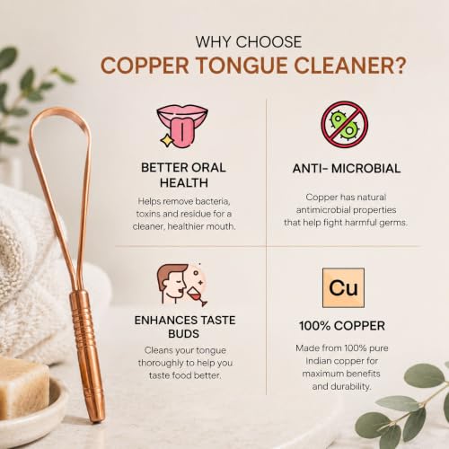 Image of Habbits Copper Tongue Cleaner | For Fresh Breath & Bacteria Removal | Improved Taste buds & Oral Hygiene | Easy to Use | 100% Pure Indian Copper Tongue Scraper To Prevent Bad Breath