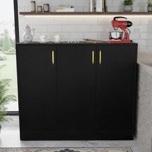 Image of Spyder Craft Accent Multipurpose Cabinet with Storage - Shinx Storage Organizer with Doors Side Cupboard for Shoe, Hallway, Kitchen, Living Room, Office, Color -Black (Assembly - DIY)